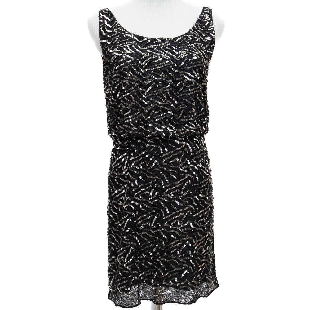 Alice + Olivia Holiday New Year's Eve Black Sequin Cowl Back Mini Dress Size 4